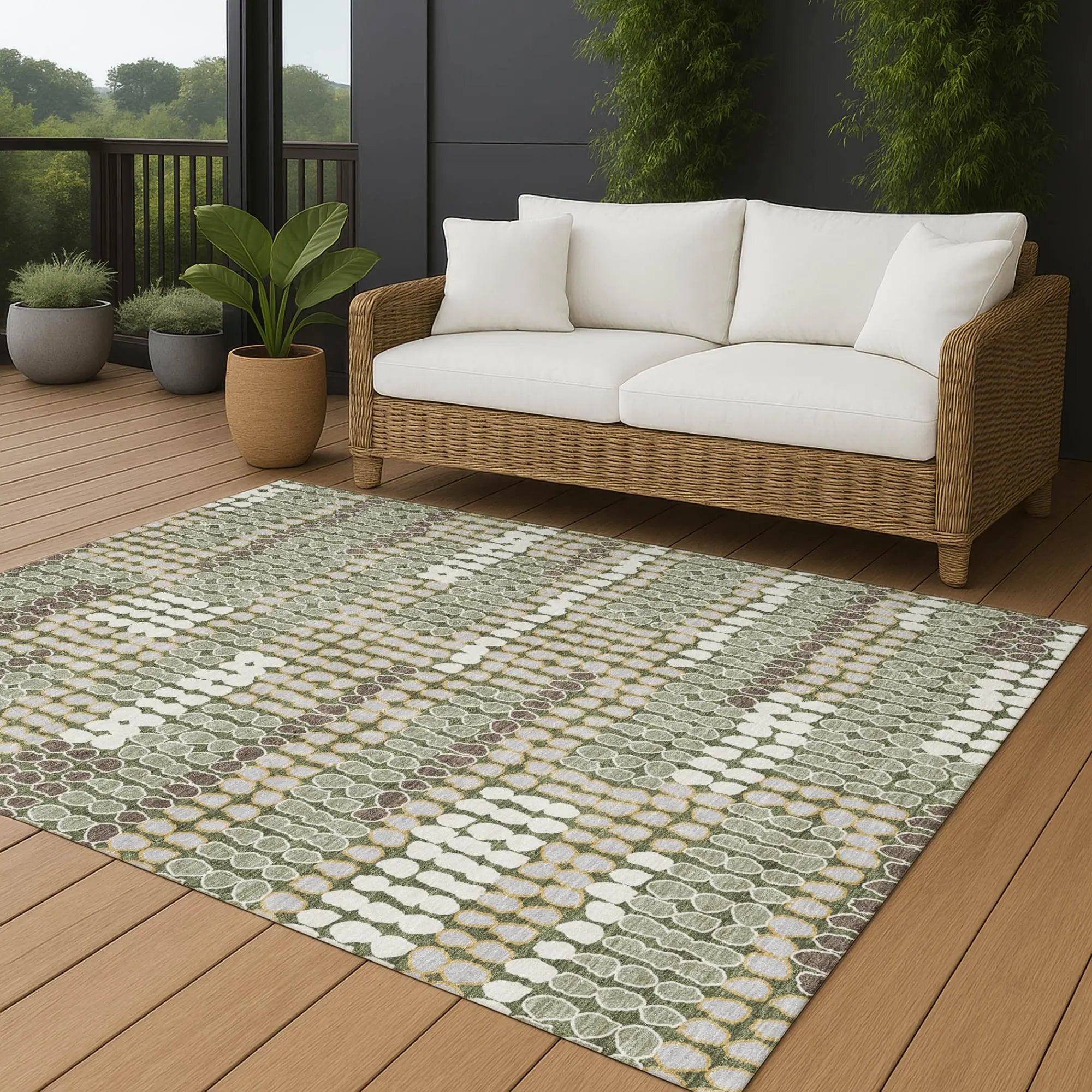 9' X 12' Olive Green And Green Geometric Washable Indoor Outdoor Area Rug Homeroots Outdoor