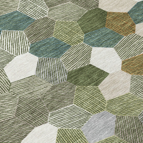 9' X 12' Olive Green And Green Geometric Washable Indoor Outdoor Area Rug Homeroots Outdoor