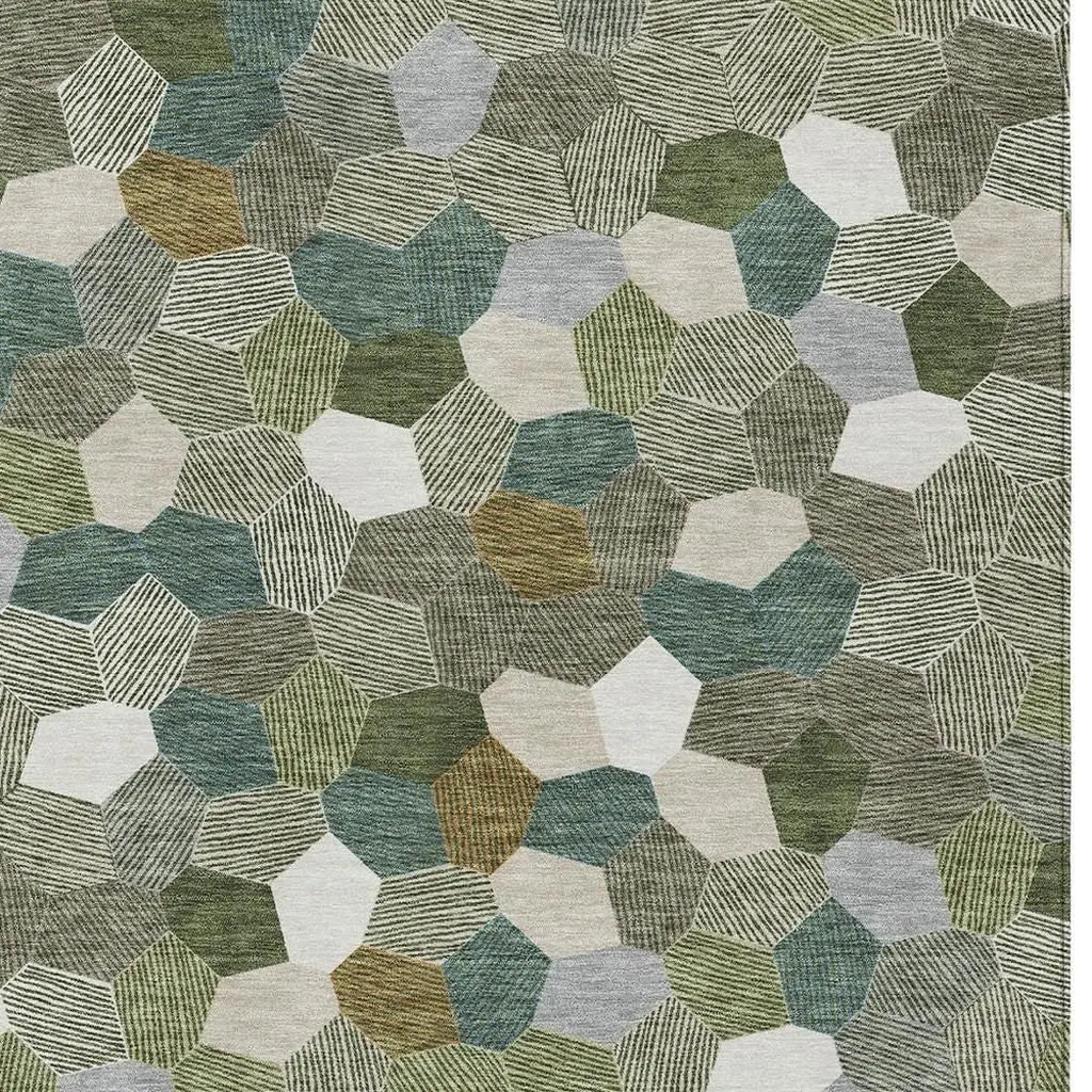 9' X 12' Olive Green And Green Geometric Washable Indoor Outdoor Area Rug Homeroots Outdoor