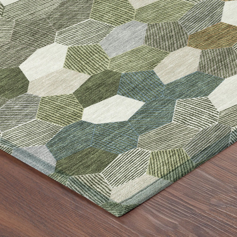 9' X 12' Olive Green And Green Geometric Washable Indoor Outdoor Area Rug Homeroots Outdoor