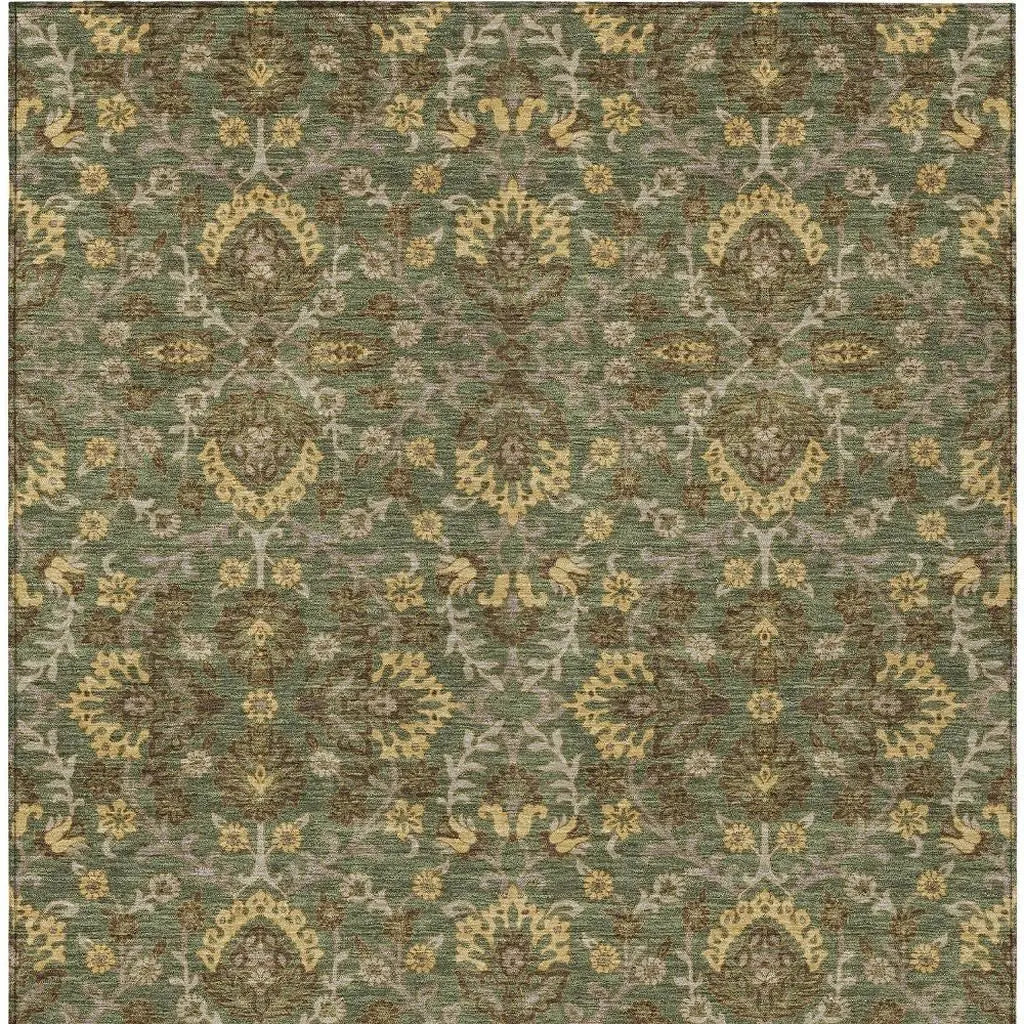 9' X 12' Olive Green And Green Geometric Washable Indoor Outdoor Area Rug Homeroots Outdoor