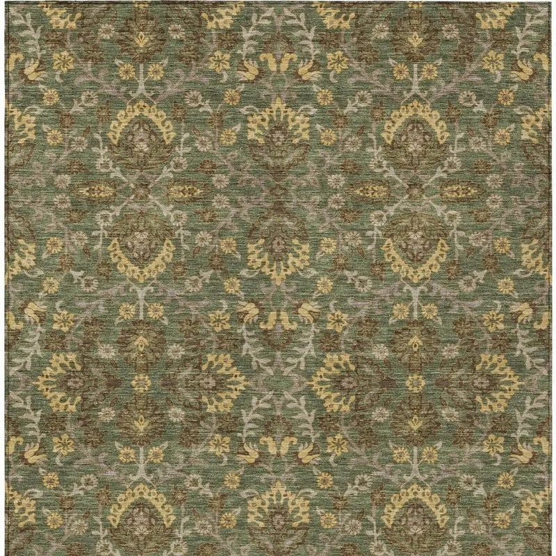 9' X 12' Olive Green And Green Geometric Washable Indoor Outdoor Area Rug Homeroots Outdoor