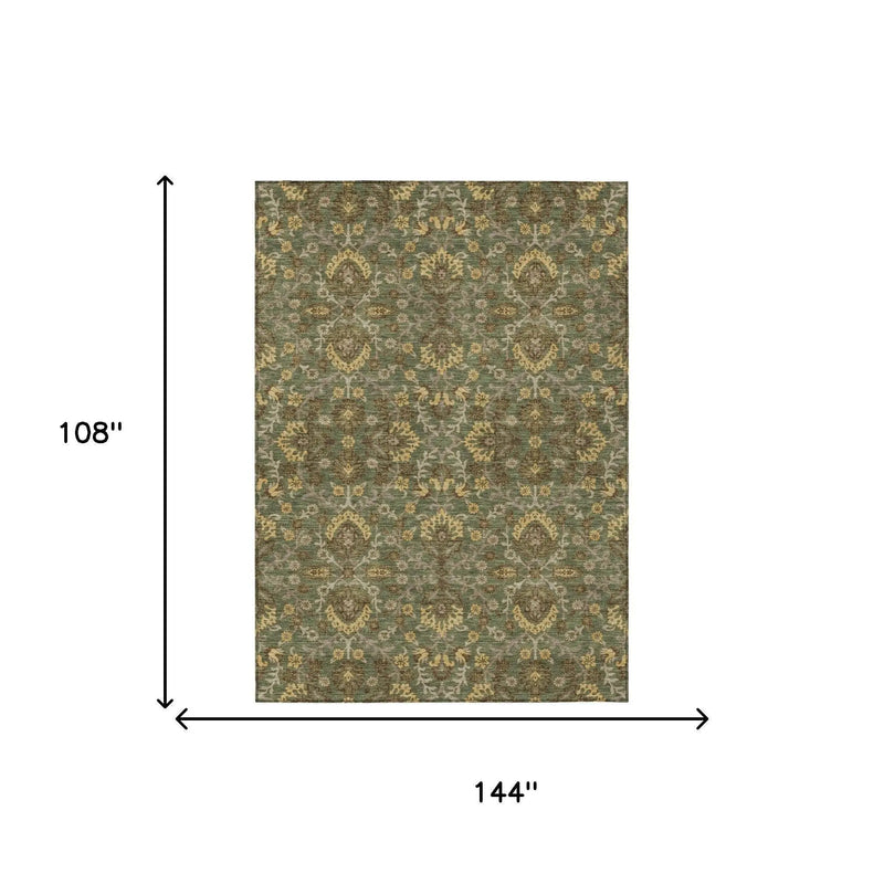 9' X 12' Olive Green And Green Geometric Washable Indoor Outdoor Area Rug Homeroots Outdoor