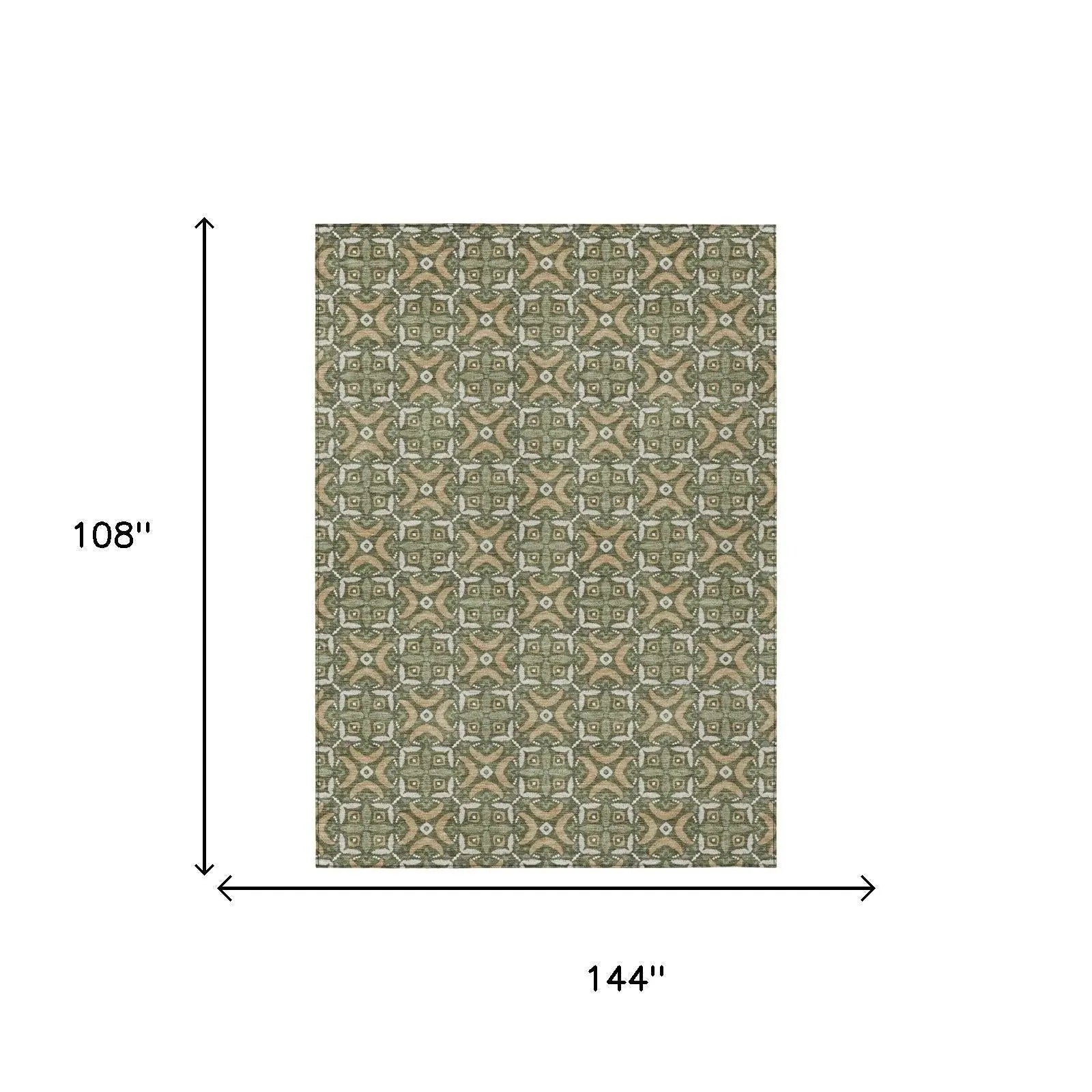 9' X 12' Olive Green And Green Geometric Washable Indoor Outdoor Area Rug Homeroots Outdoor