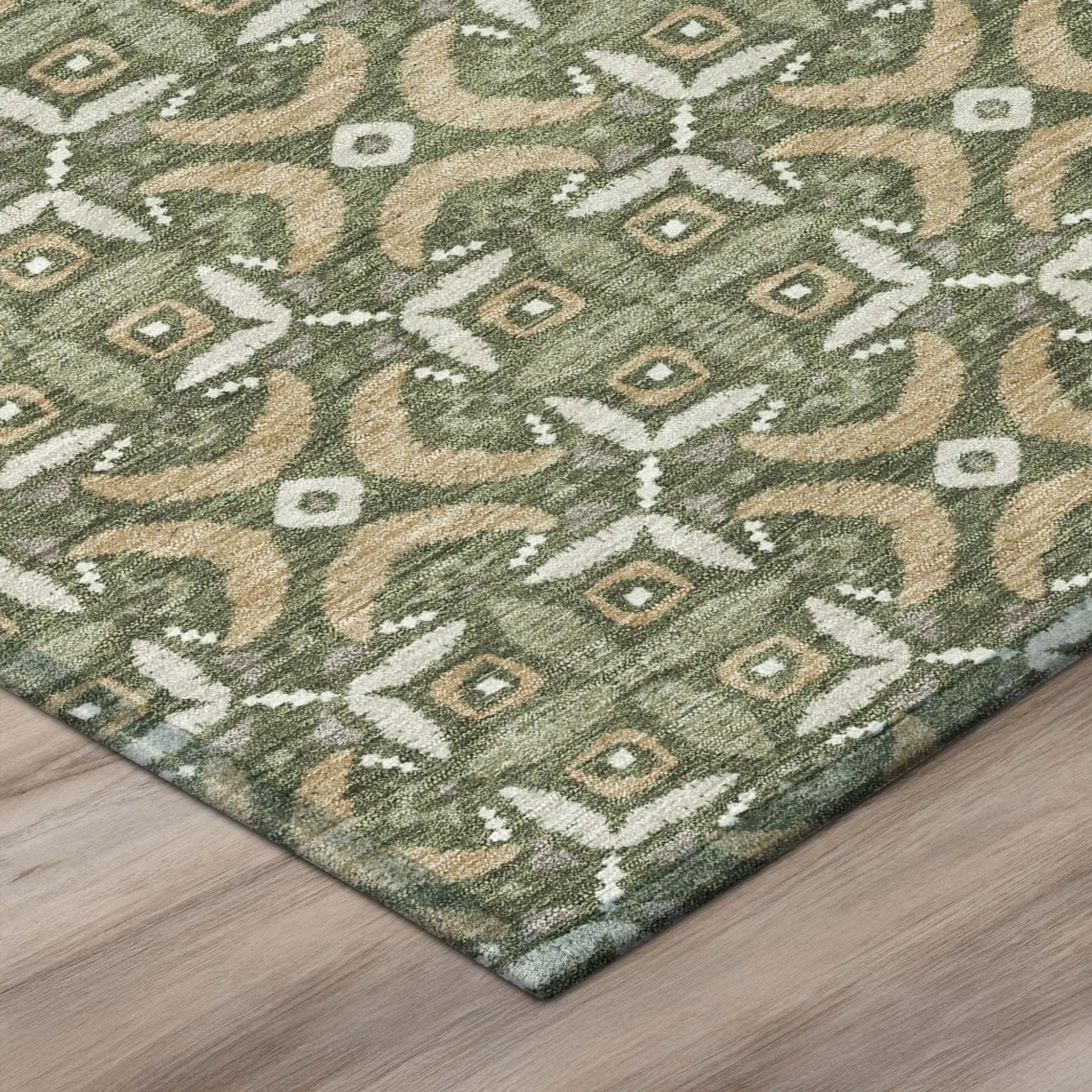 9' X 12' Olive Green And Green Geometric Washable Indoor Outdoor Area Rug Homeroots Outdoor