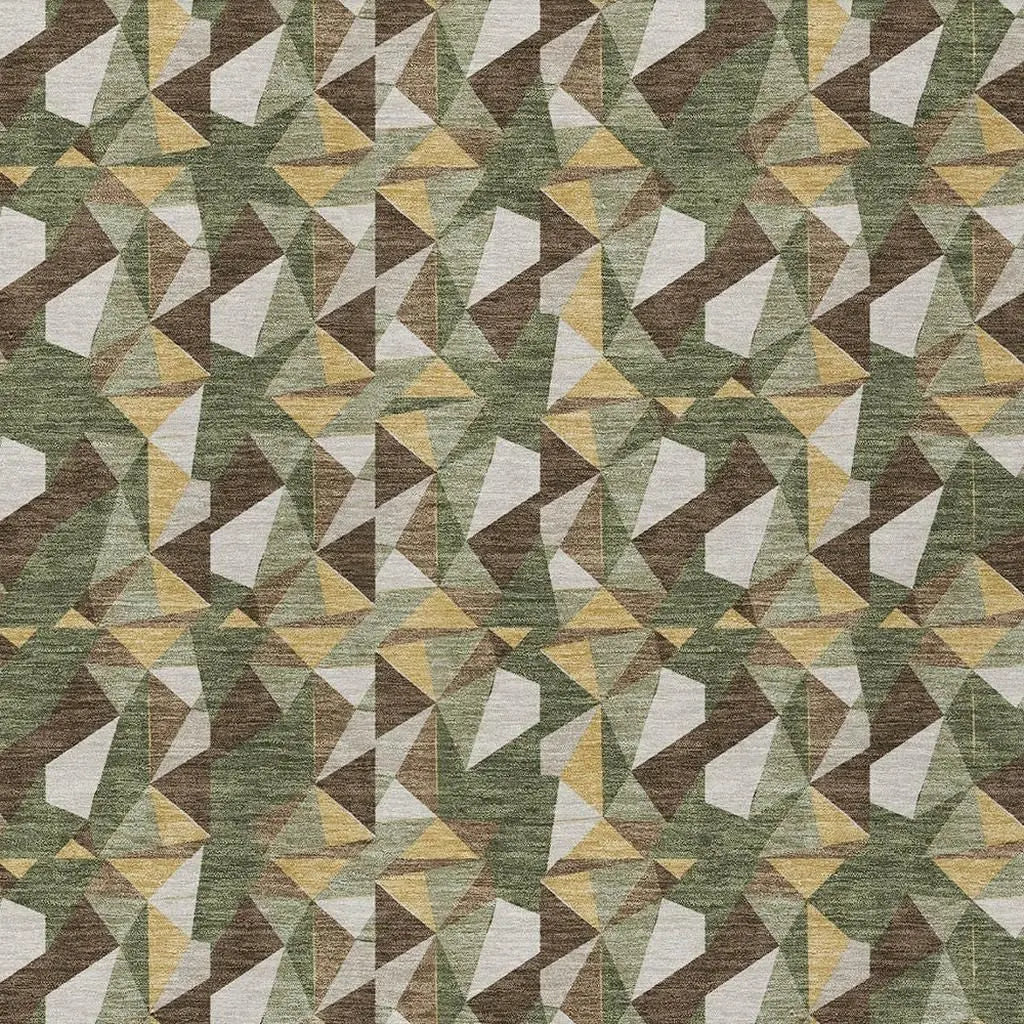 9' X 12' Olive Green And Green Geometric Washable Indoor Outdoor Area Rug Homeroots Outdoor
