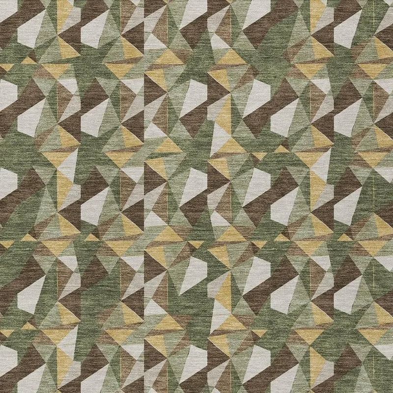 9' X 12' Olive Green And Green Geometric Washable Indoor Outdoor Area Rug Homeroots Outdoor