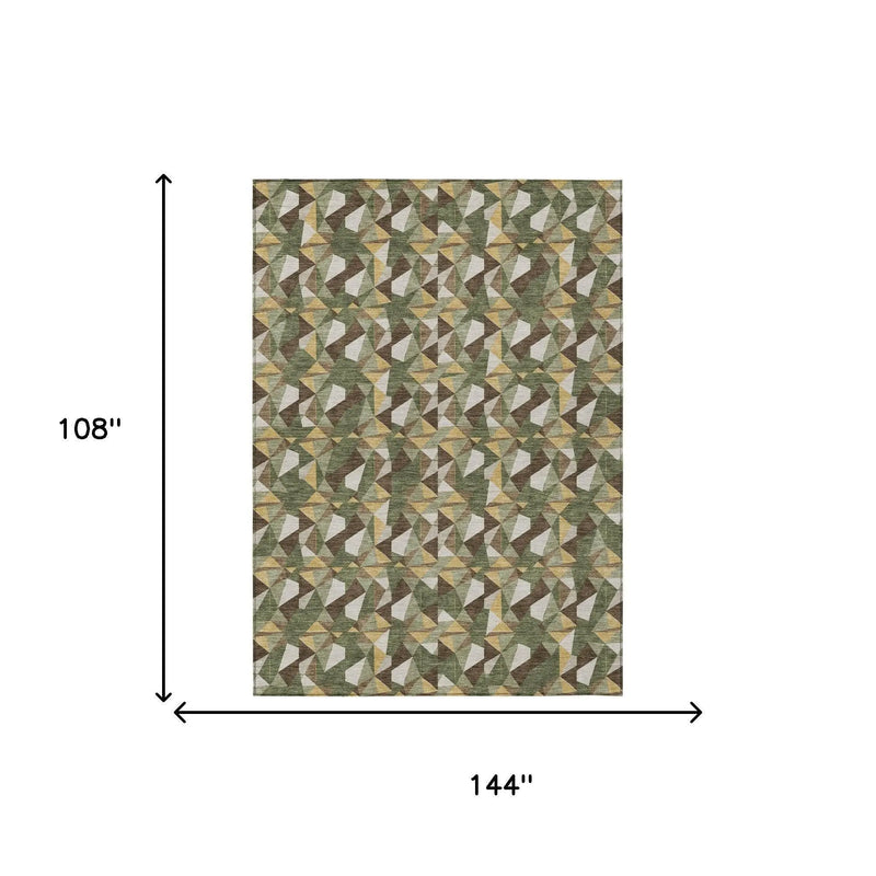 9' X 12' Olive Green And Green Geometric Washable Indoor Outdoor Area Rug Homeroots Outdoor
