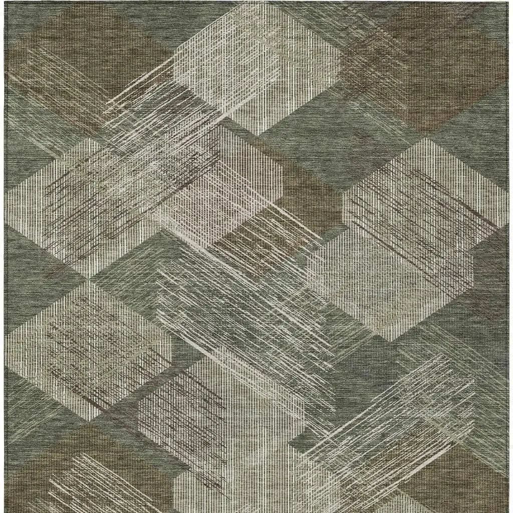 9' X 12' Olive Green And Green Geometric Washable Indoor Outdoor Area Rug Homeroots Outdoor