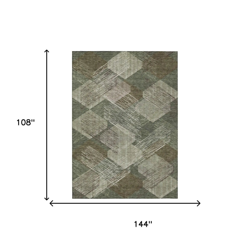 9' X 12' Olive Green And Green Geometric Washable Indoor Outdoor Area Rug Homeroots Outdoor