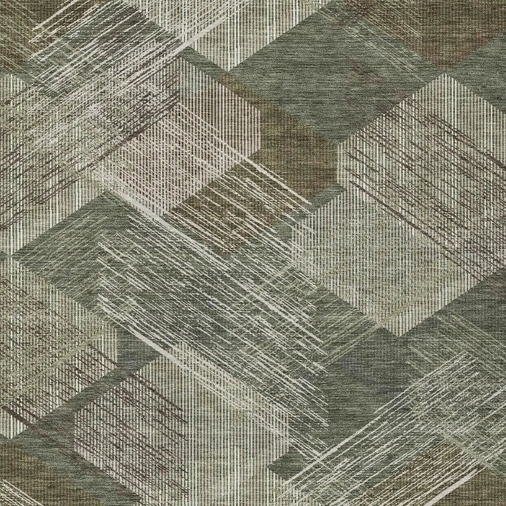 9' X 12' Olive Green And Green Geometric Washable Indoor Outdoor Area Rug Homeroots Outdoor