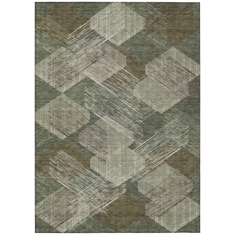 9' X 12' Olive Green And Green Geometric Washable Indoor Outdoor Area Rug Homeroots Outdoor