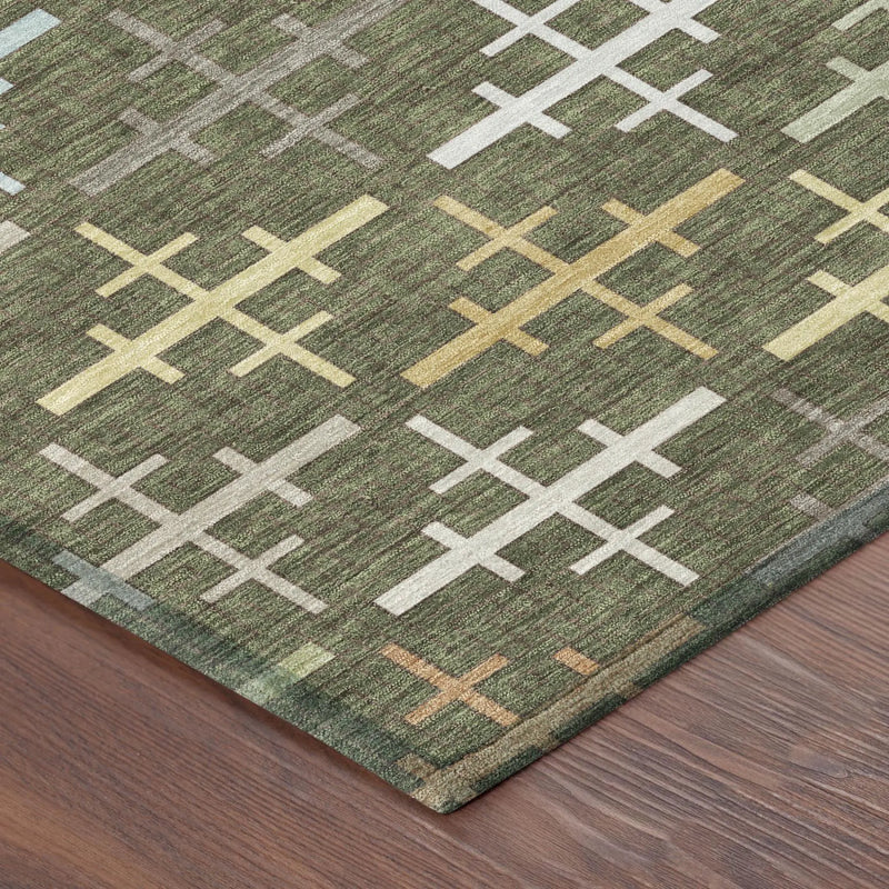 9' X 12' Olive Green And Green Geometric Washable Indoor Outdoor Area Rug Homeroots Outdoor