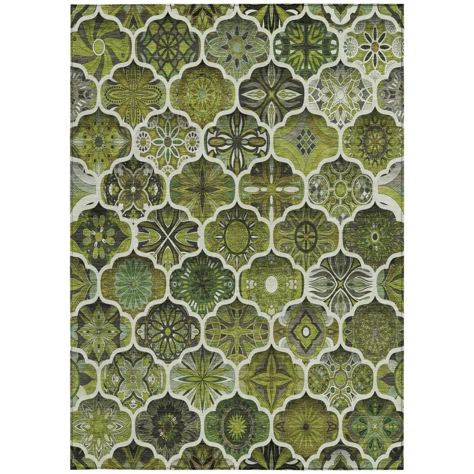 9' X 12' Olive Green And Green Ogee Washable Indoor Outdoor Area Rug Homeroots Outdoor