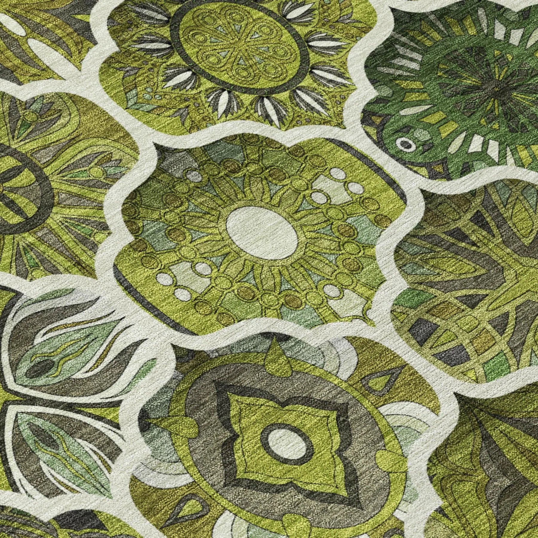 9' X 12' Olive Green And Green Ogee Washable Indoor Outdoor Area Rug Homeroots Outdoor