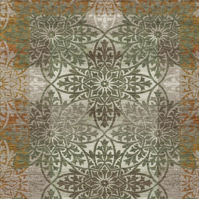 9' X 12' Olive Green And Green Oriental Washable Indoor Outdoor Area Rug Homeroots Outdoor