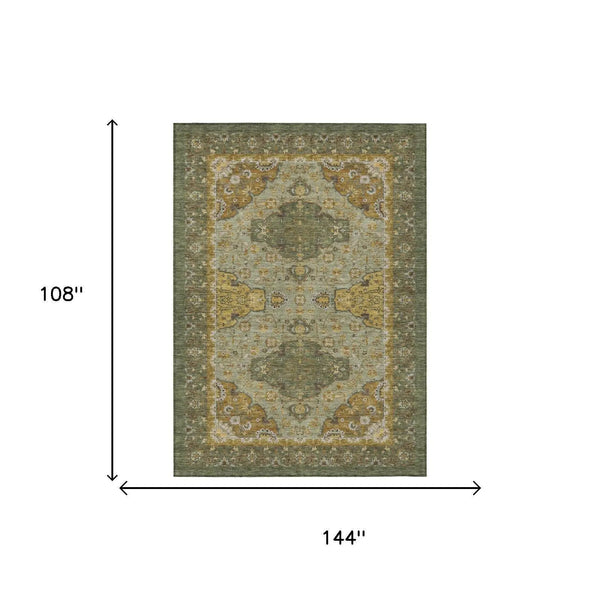 9' X 12' Olive Green And Green Oriental Washable Indoor Outdoor Area Rug Homeroots Outdoor