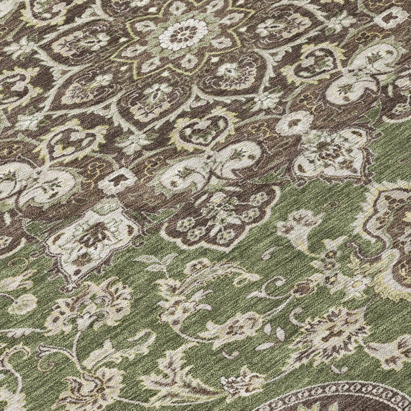 9' X 12' Olive Green And Green Oriental Washable Indoor Outdoor Area Rug Homeroots Outdoor