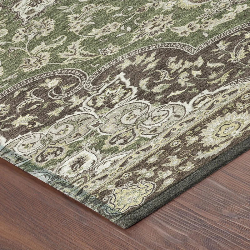 9' X 12' Olive Green And Green Oriental Washable Indoor Outdoor Area Rug Homeroots Outdoor