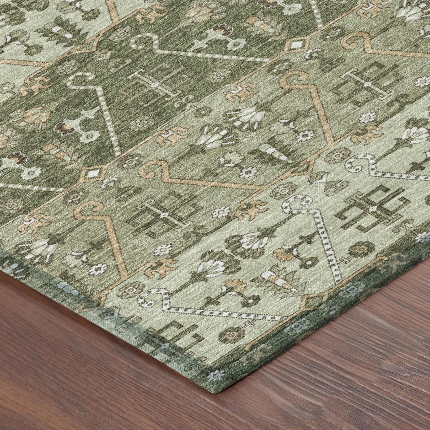 9' X 12' Olive Green And Green Oriental Washable Indoor Outdoor Area Rug Homeroots Outdoor