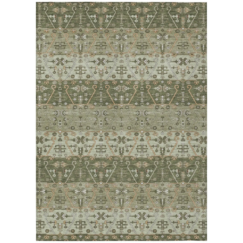 9' X 12' Olive Green And Green Oriental Washable Indoor Outdoor Area Rug Homeroots Outdoor