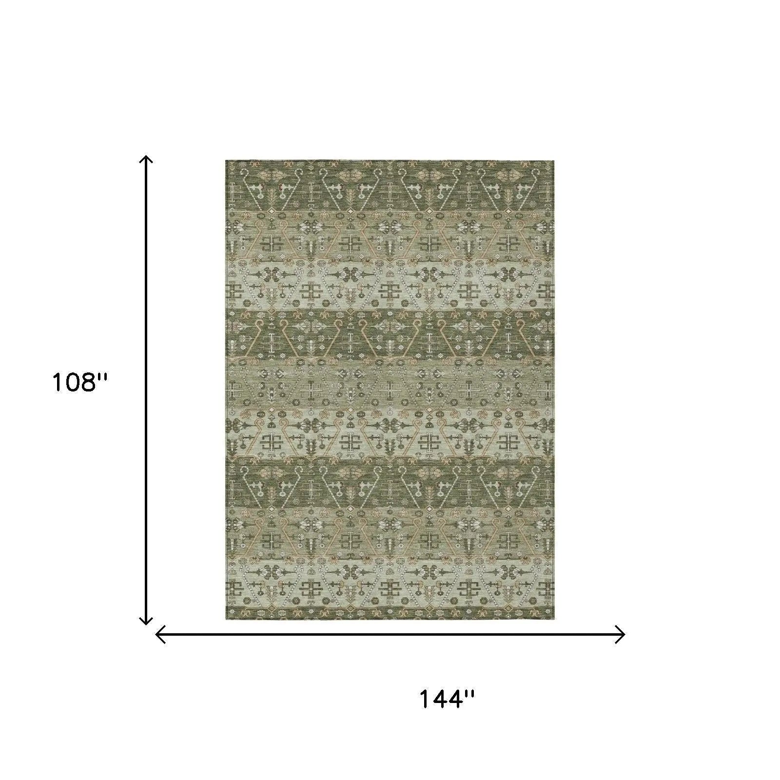 9' X 12' Olive Green And Green Oriental Washable Indoor Outdoor Area Rug Homeroots Outdoor