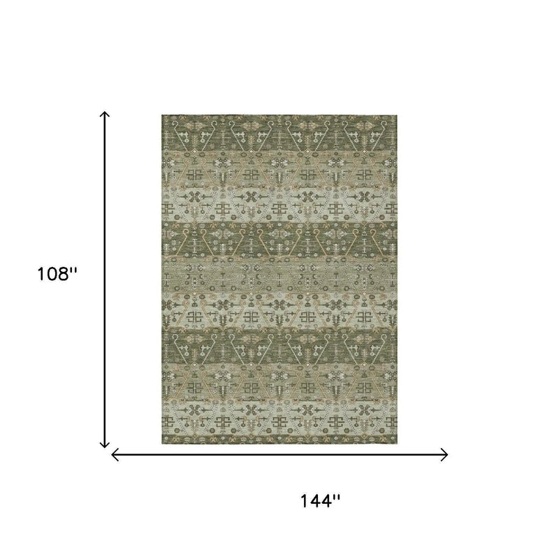 9' X 12' Olive Green And Green Oriental Washable Indoor Outdoor Area Rug Homeroots Outdoor