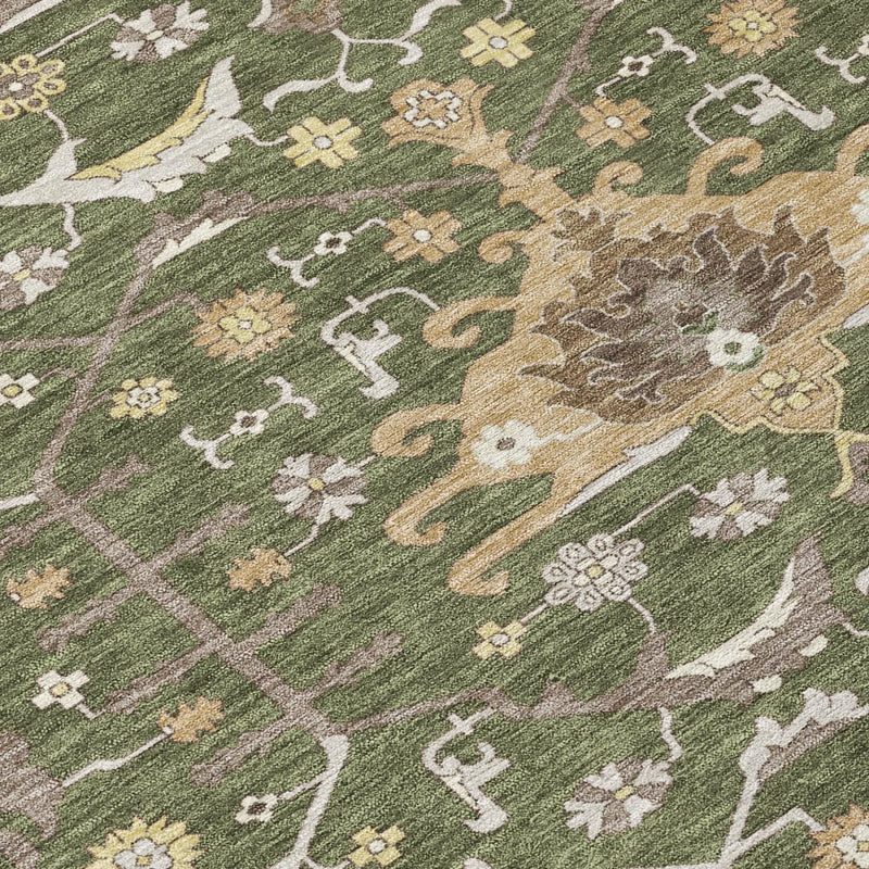 9' X 12' Olive Green And Green Oriental Washable Indoor Outdoor Area Rug Homeroots Outdoor