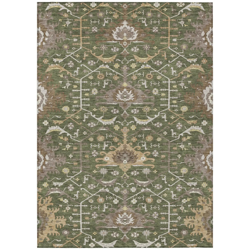 9' X 12' Olive Green And Green Oriental Washable Indoor Outdoor Area Rug Homeroots Outdoor