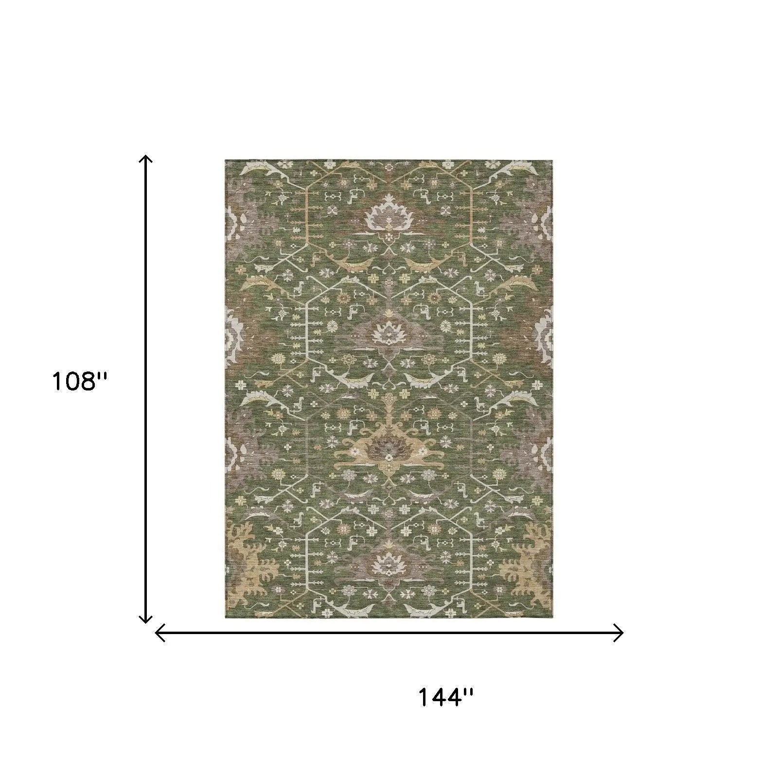 9' X 12' Olive Green And Green Oriental Washable Indoor Outdoor Area Rug Homeroots Outdoor