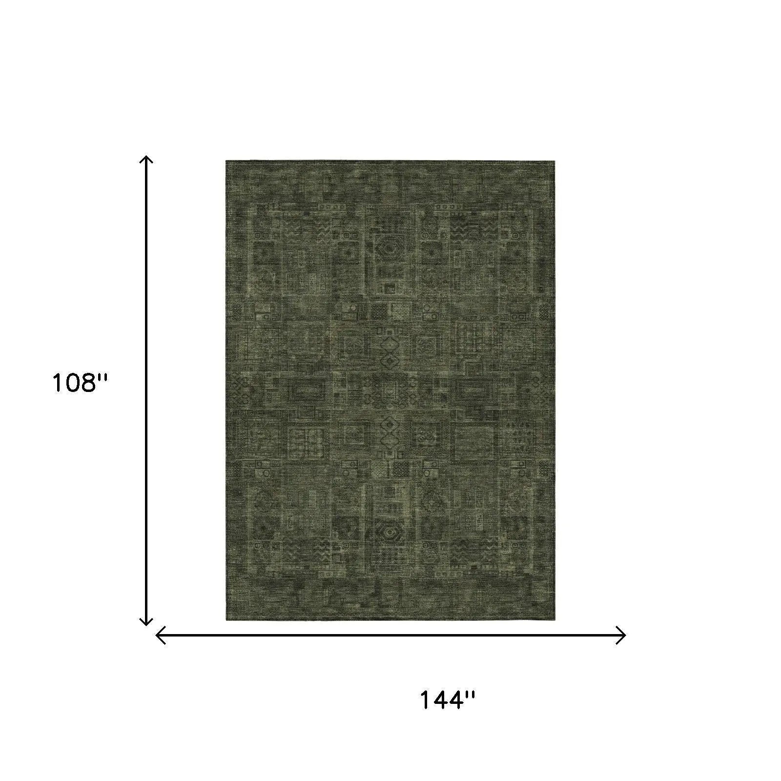 9' X 12' Olive Green And Green Oriental Washable Indoor Outdoor Area Rug Homeroots Outdoor