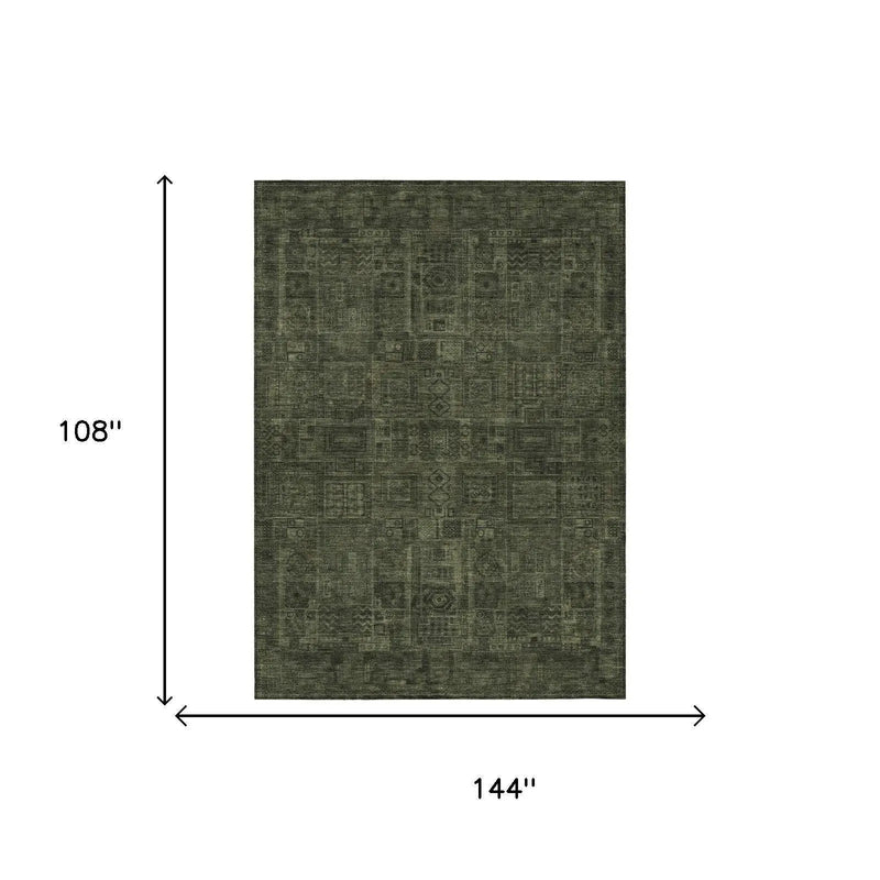 9' X 12' Olive Green And Green Oriental Washable Indoor Outdoor Area Rug Homeroots Outdoor
