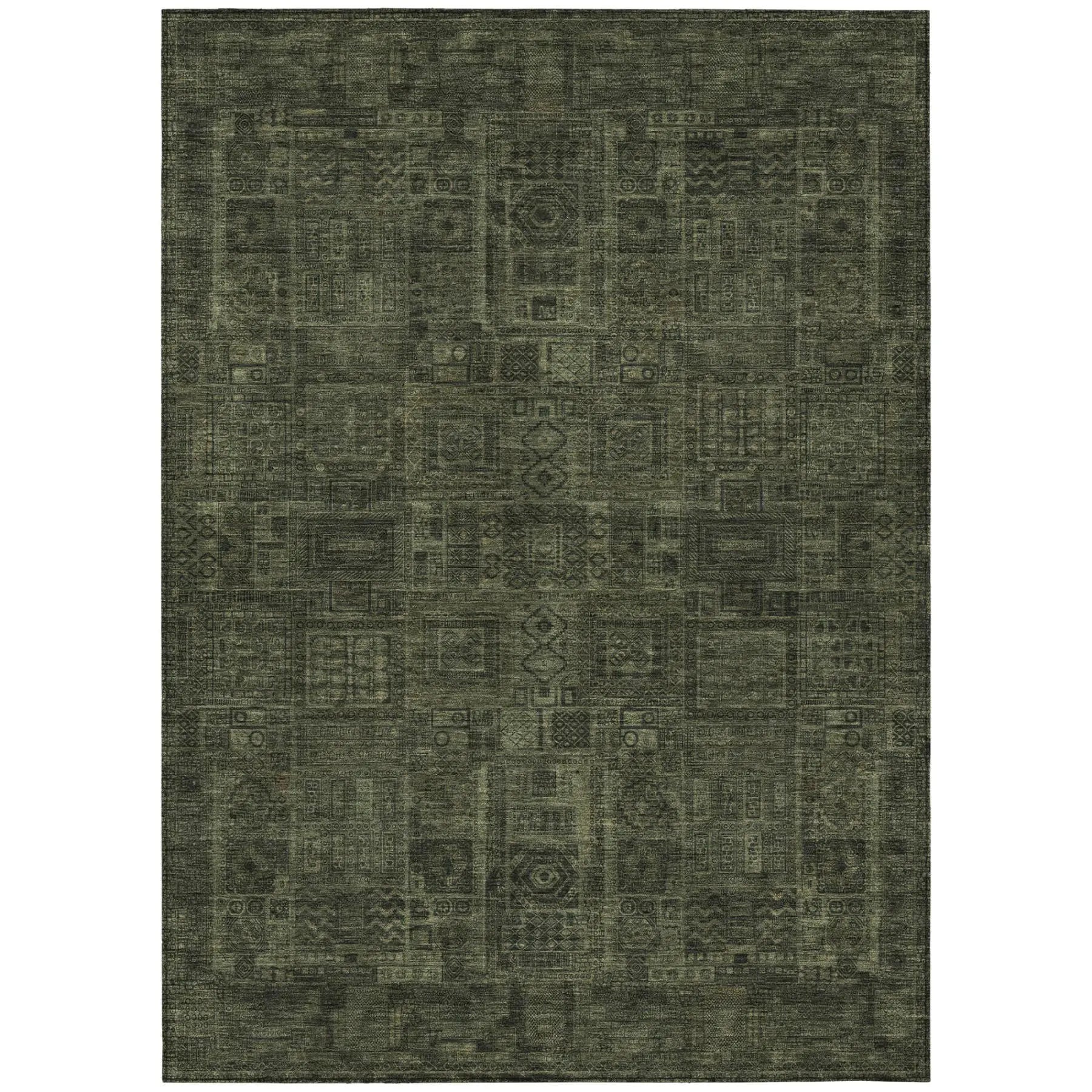 9' X 12' Olive Green And Green Oriental Washable Indoor Outdoor Area Rug Homeroots Outdoor