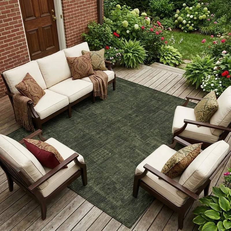 9' X 12' Olive Green And Green Oriental Washable Indoor Outdoor Area Rug Homeroots Outdoor