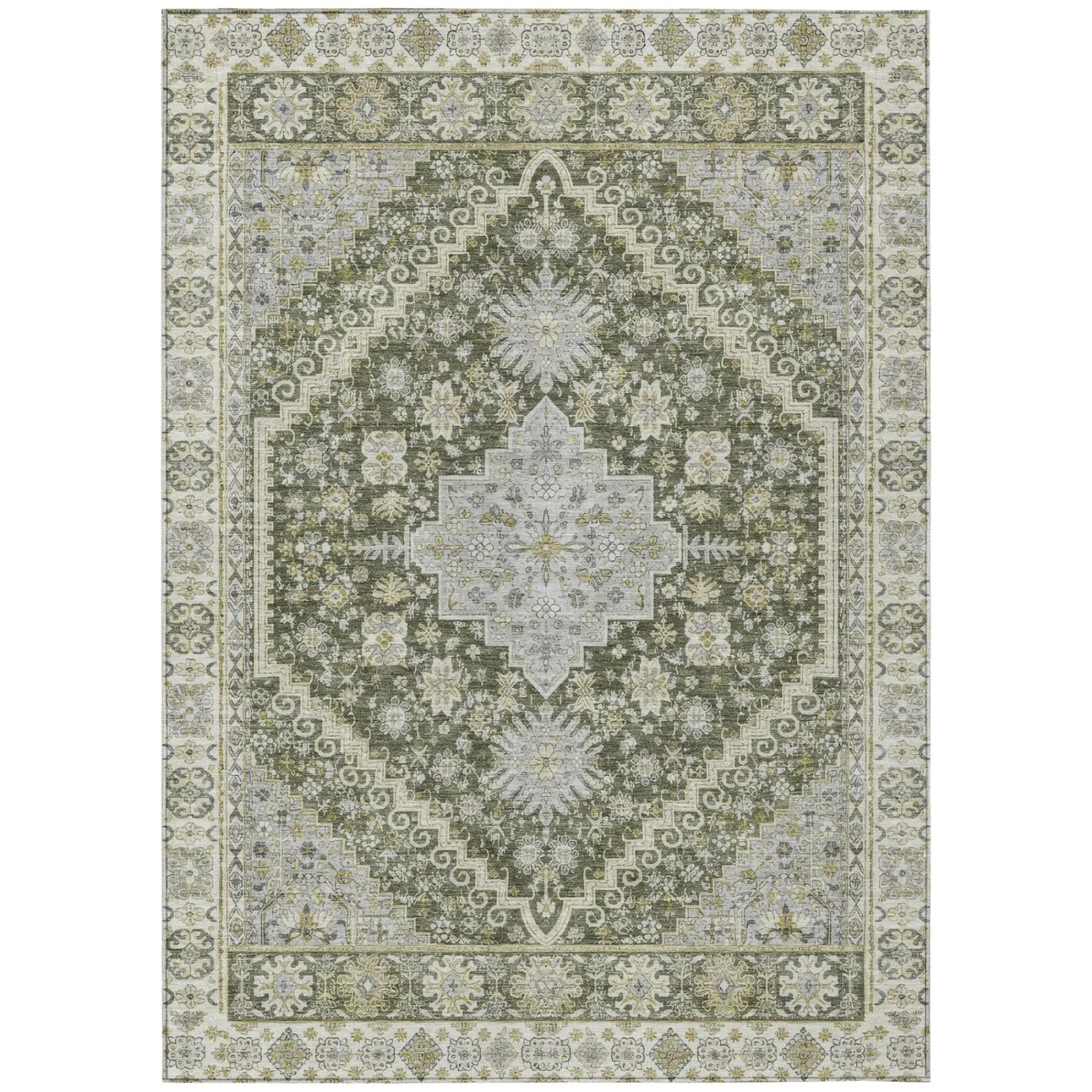 9' X 12' Olive Green And Green Oriental Washable Indoor Outdoor Area Rug Homeroots Outdoor