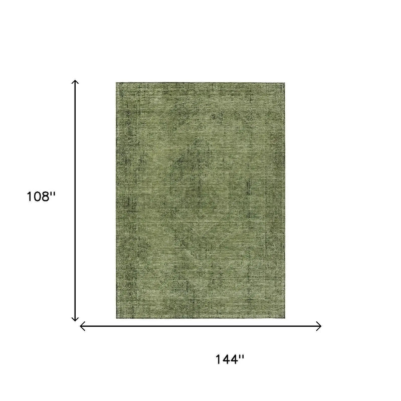 9' X 12' Olive Green And Green Oriental Washable Indoor Outdoor Area Rug Homeroots Outdoor