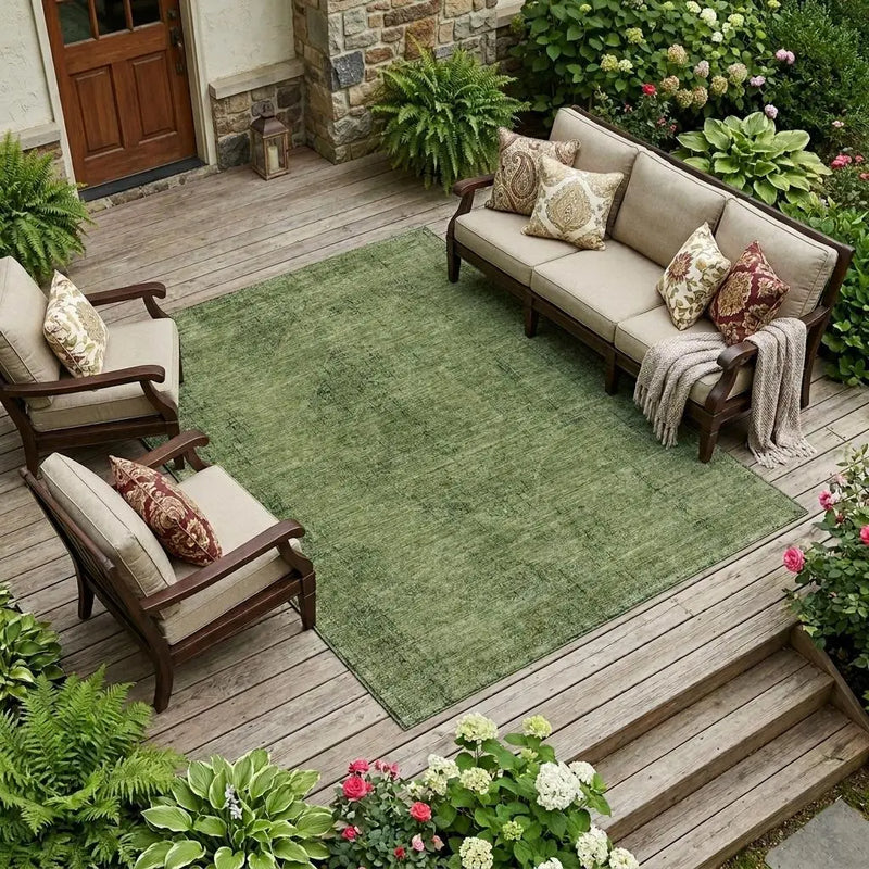 9' X 12' Olive Green And Green Oriental Washable Indoor Outdoor Area Rug Homeroots Outdoor