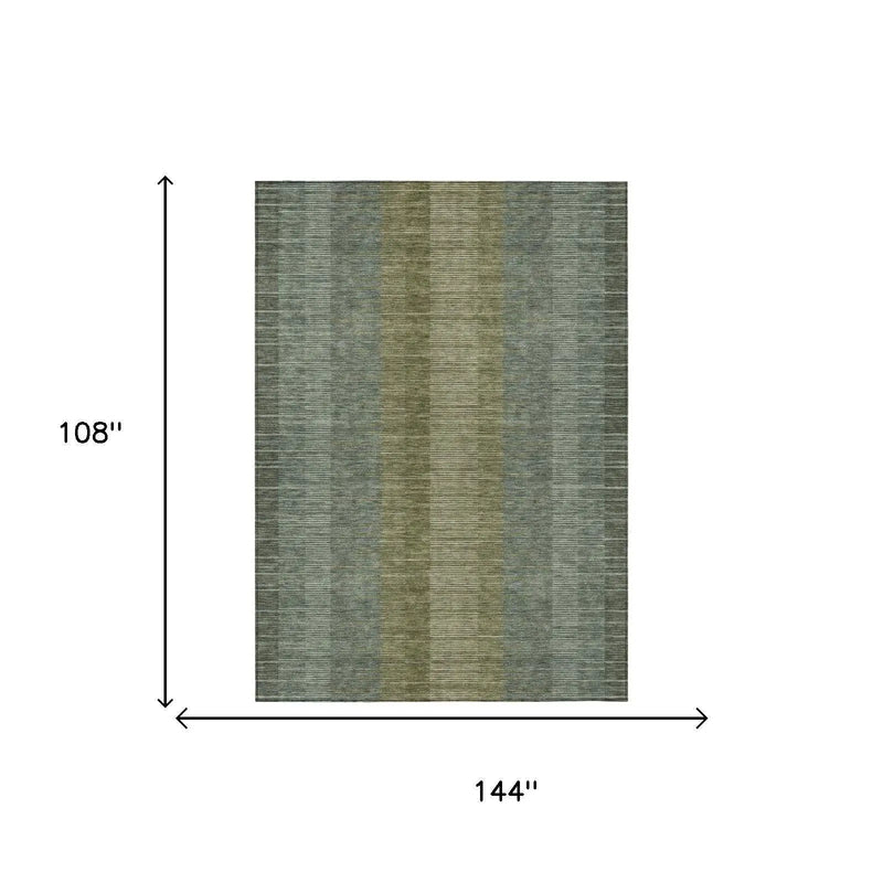 9' X 12' Olive Green And Green Striped Washable Indoor Outdoor Area Rug Homeroots Outdoor