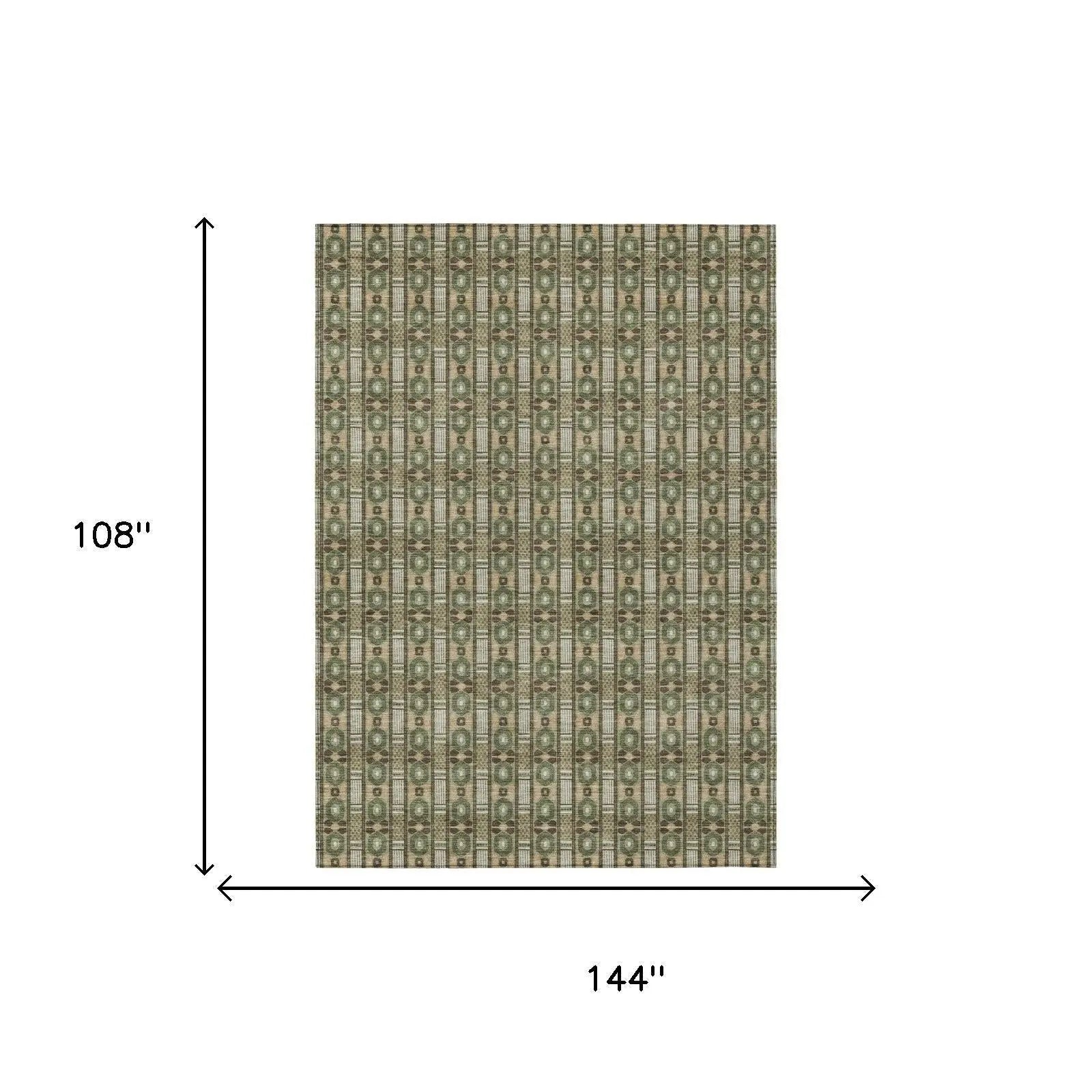 9' X 12' Olive Green And Green Striped Washable Indoor Outdoor Area Rug Homeroots Outdoor