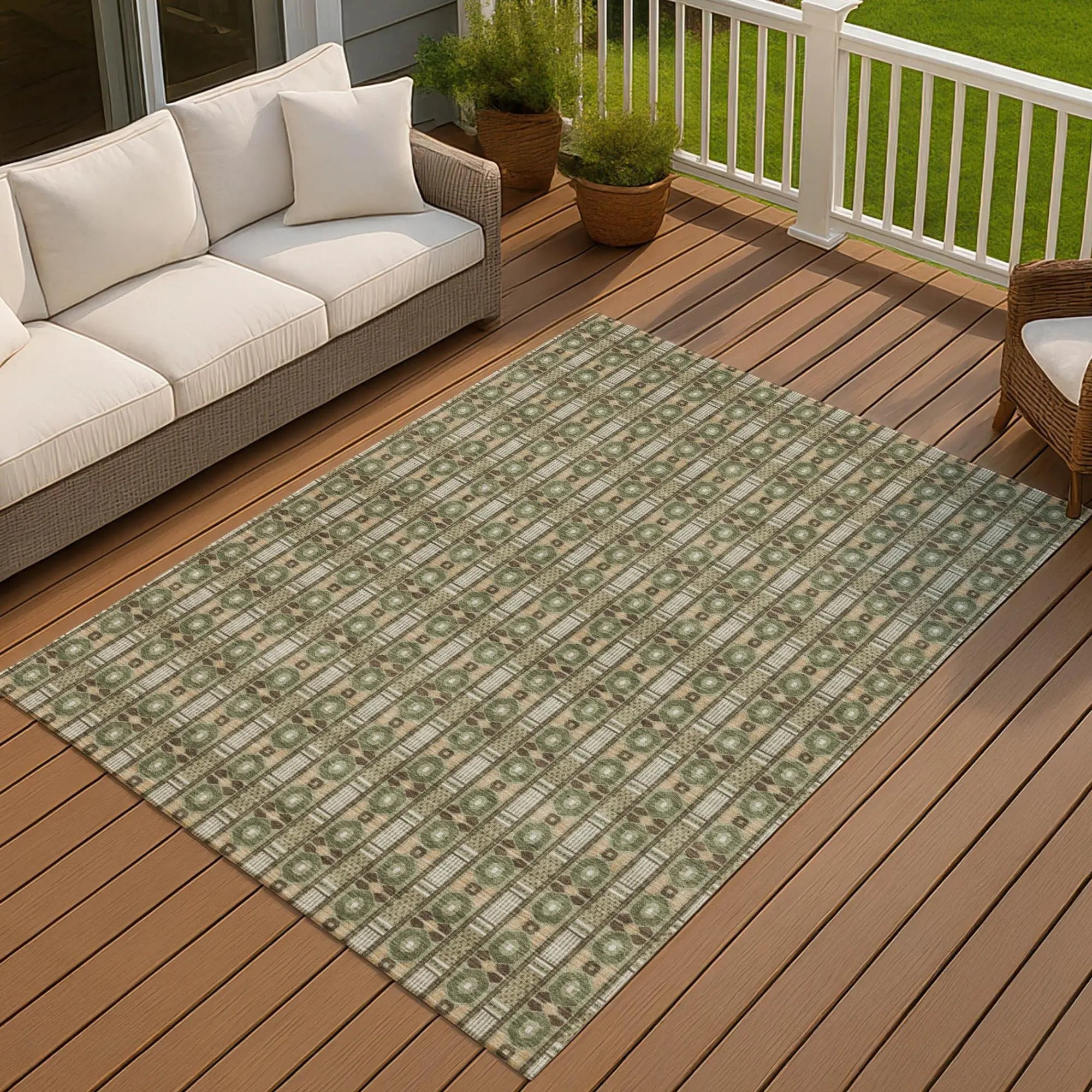 9' X 12' Olive Green And Green Striped Washable Indoor Outdoor Area Rug Homeroots Outdoor