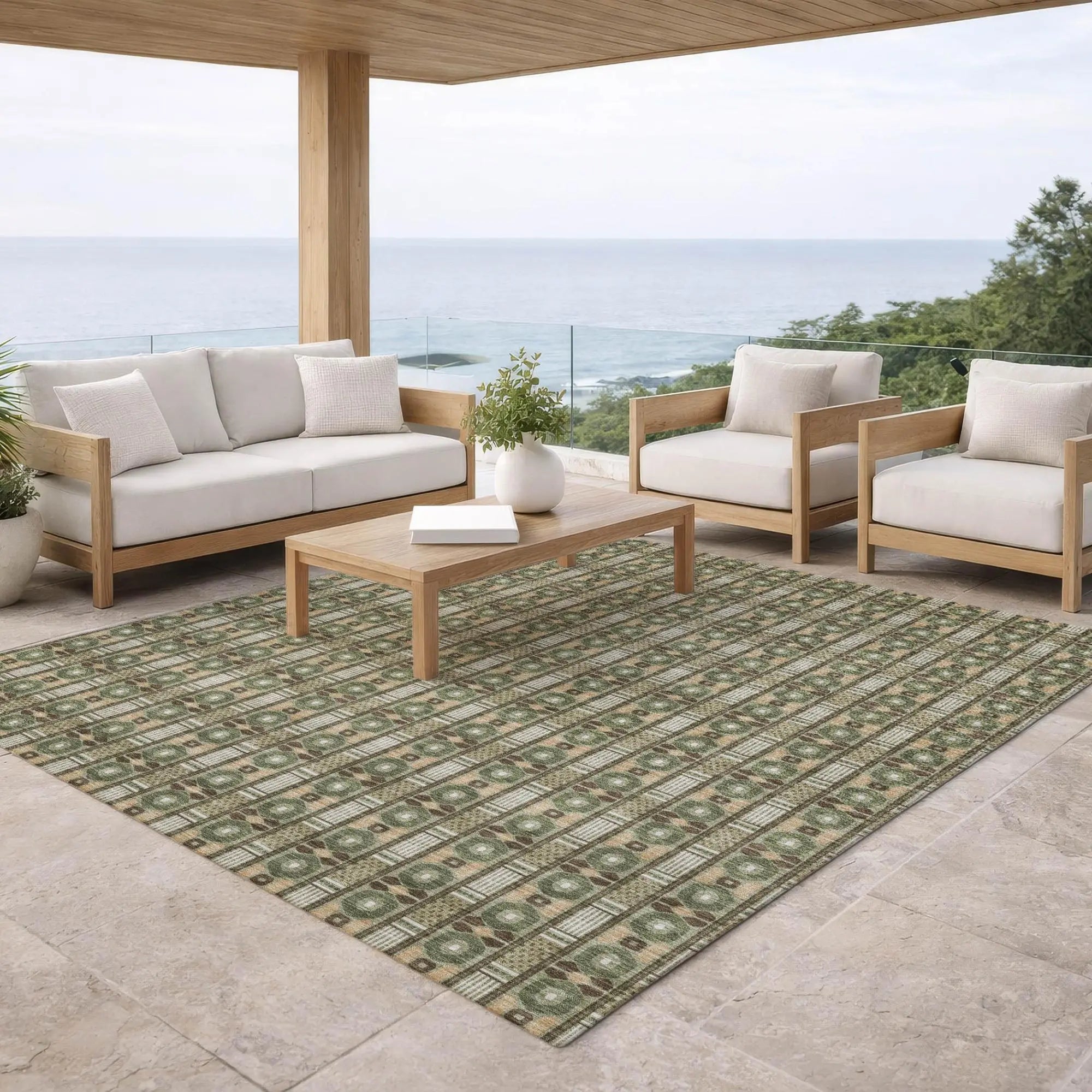9' X 12' Olive Green And Green Striped Washable Indoor Outdoor Area Rug Homeroots Outdoor
