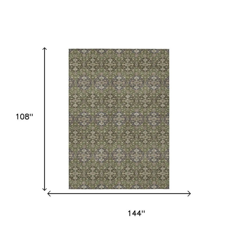 9' X 12' Olive Green And Green Striped Washable Indoor Outdoor Area Rug Homeroots Outdoor