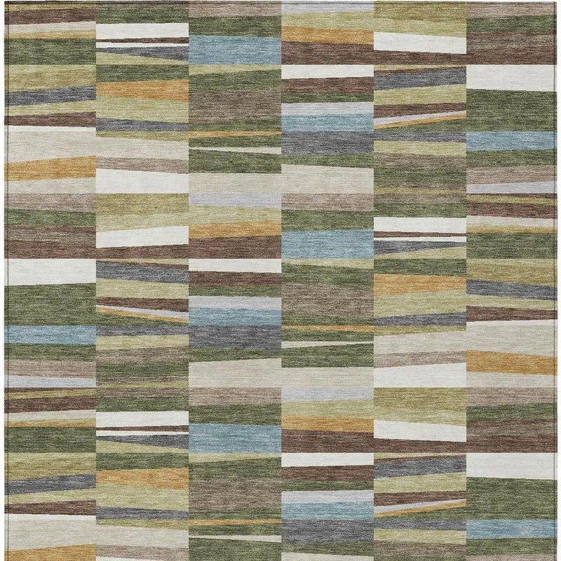 9' X 12' Olive Green And Green Striped Washable Indoor Outdoor Area Rug Homeroots Outdoor