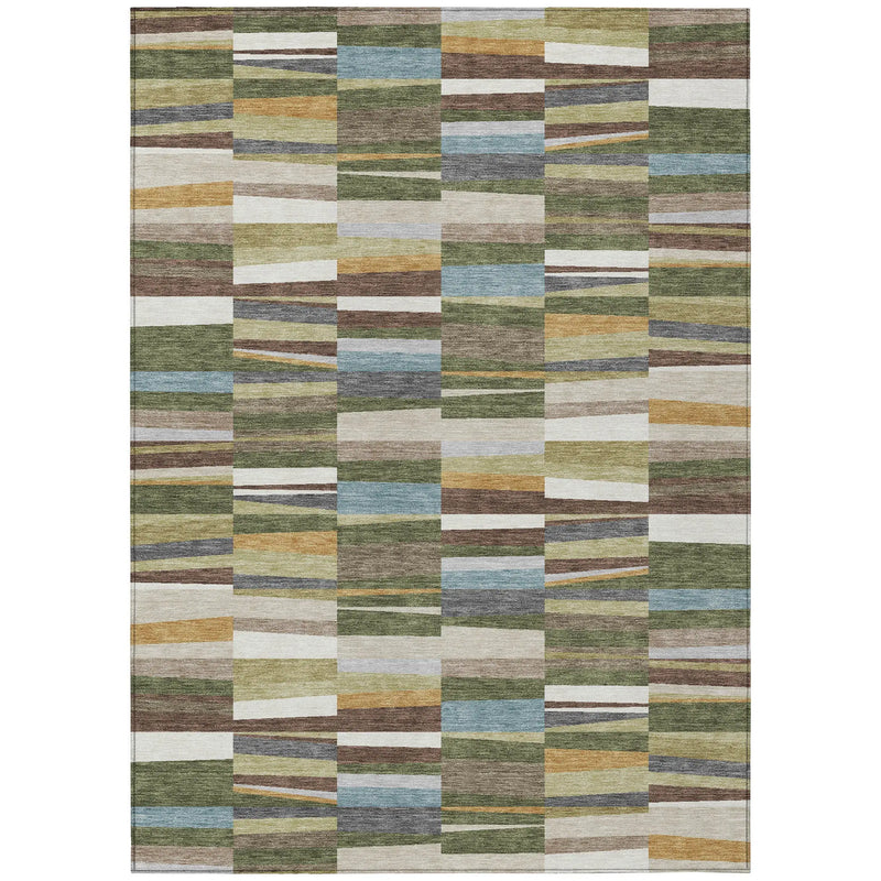 9' X 12' Olive Green And Green Striped Washable Indoor Outdoor Area Rug Homeroots Outdoor