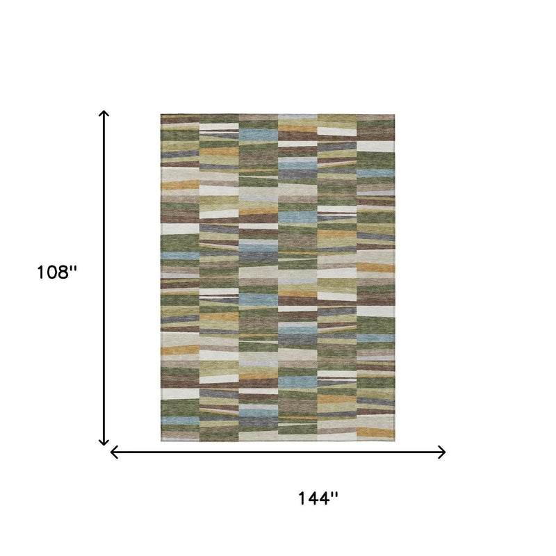 9' X 12' Olive Green And Green Striped Washable Indoor Outdoor Area Rug Homeroots Outdoor