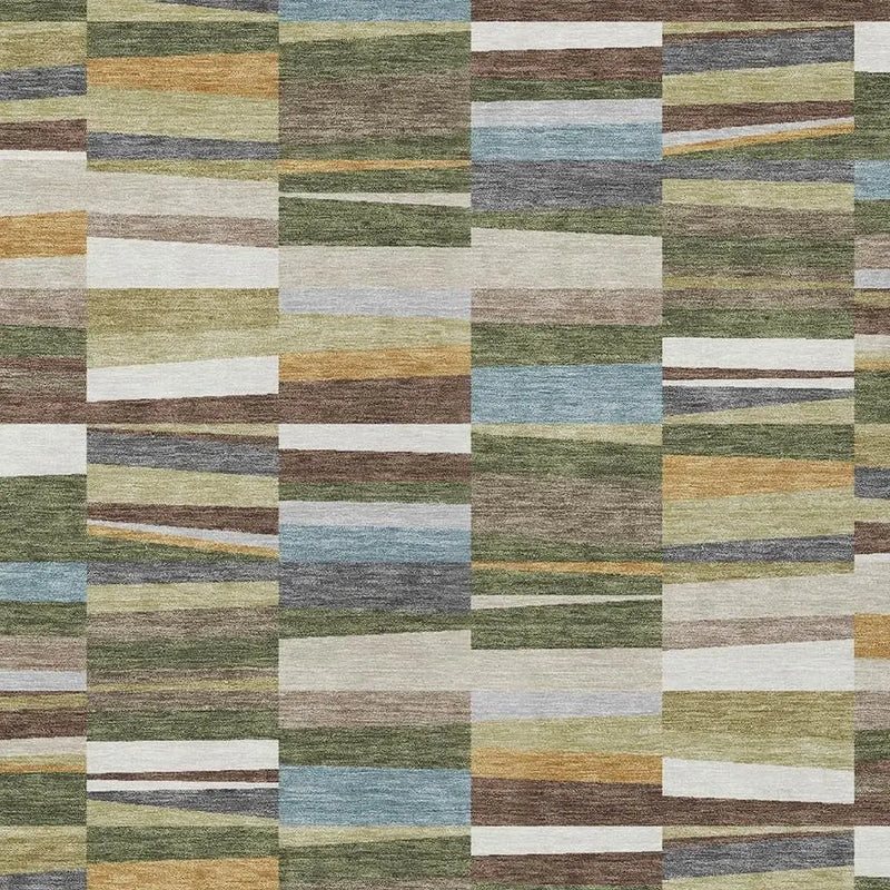 9' X 12' Olive Green And Green Striped Washable Indoor Outdoor Area Rug Homeroots Outdoor
