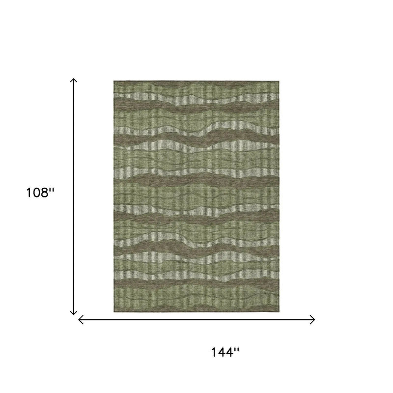 9' X 12' Olive Green And Green Striped Washable Indoor Outdoor Area Rug Homeroots Outdoor