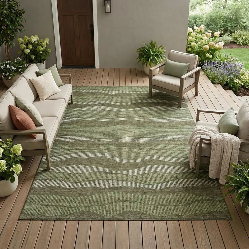 9' X 12' Olive Green And Green Striped Washable Indoor Outdoor Area Rug Homeroots Outdoor