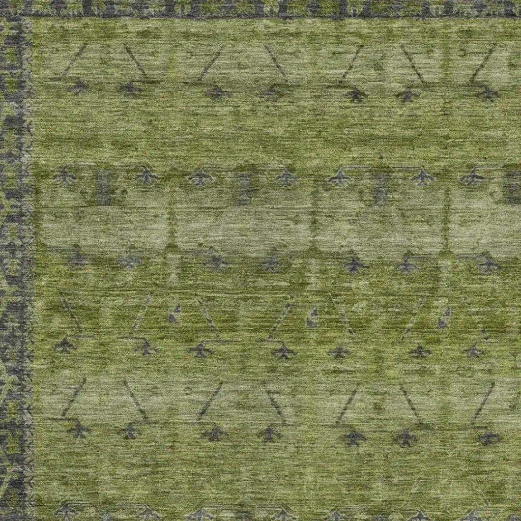 9' X 12' Olive Green And Green Tribal Washable Indoor Outdoor Area Rug Homeroots Outdoor