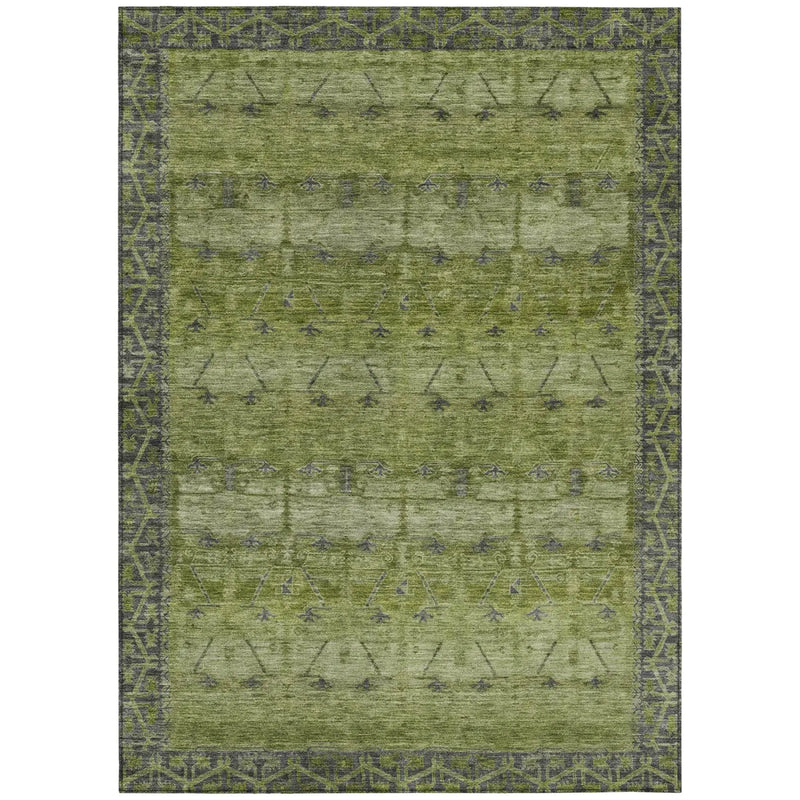 9' X 12' Olive Green And Green Tribal Washable Indoor Outdoor Area Rug Homeroots Outdoor